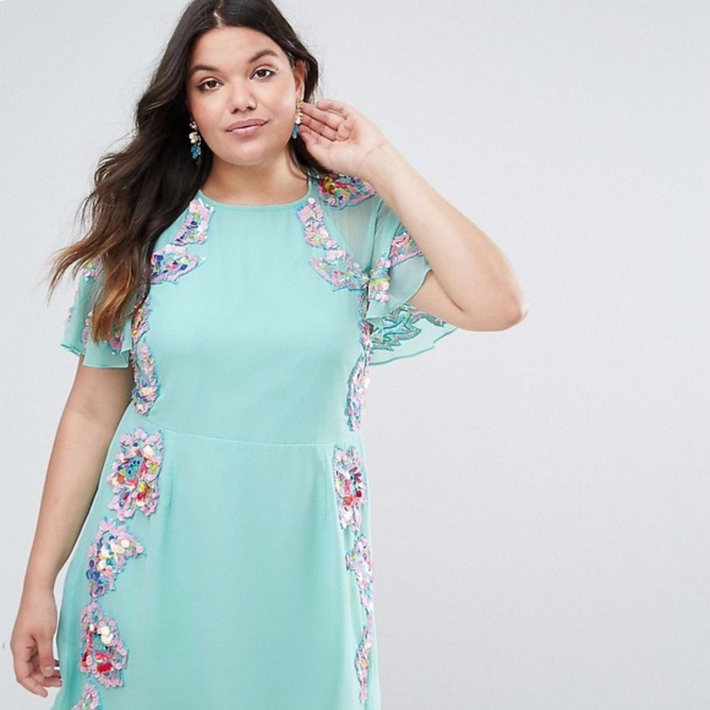 ASOS CURVE Embellished Sequin Floral Skater Dress